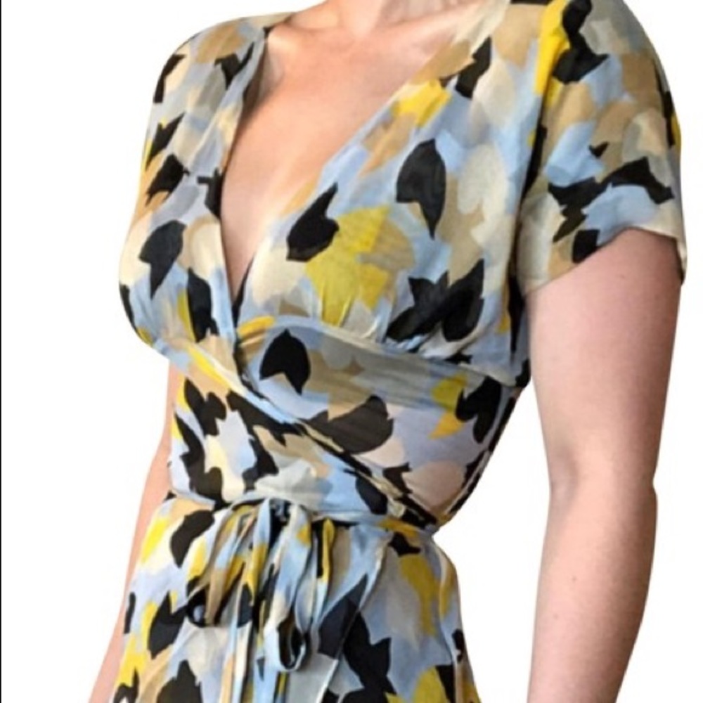 DVF abstract silk wrap tie top